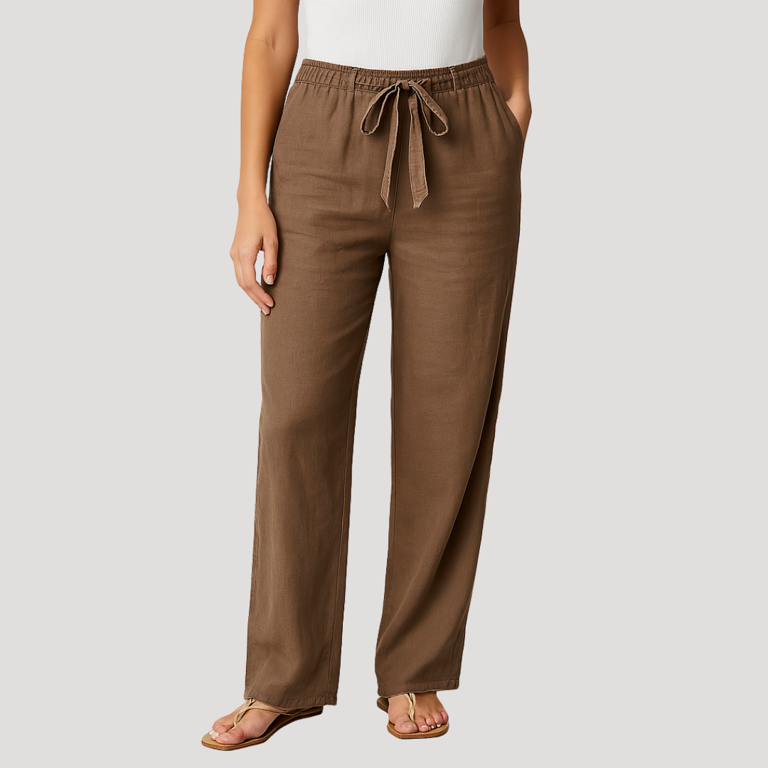 Women's Relaxed Linen Drawstring Wide Leg Pants