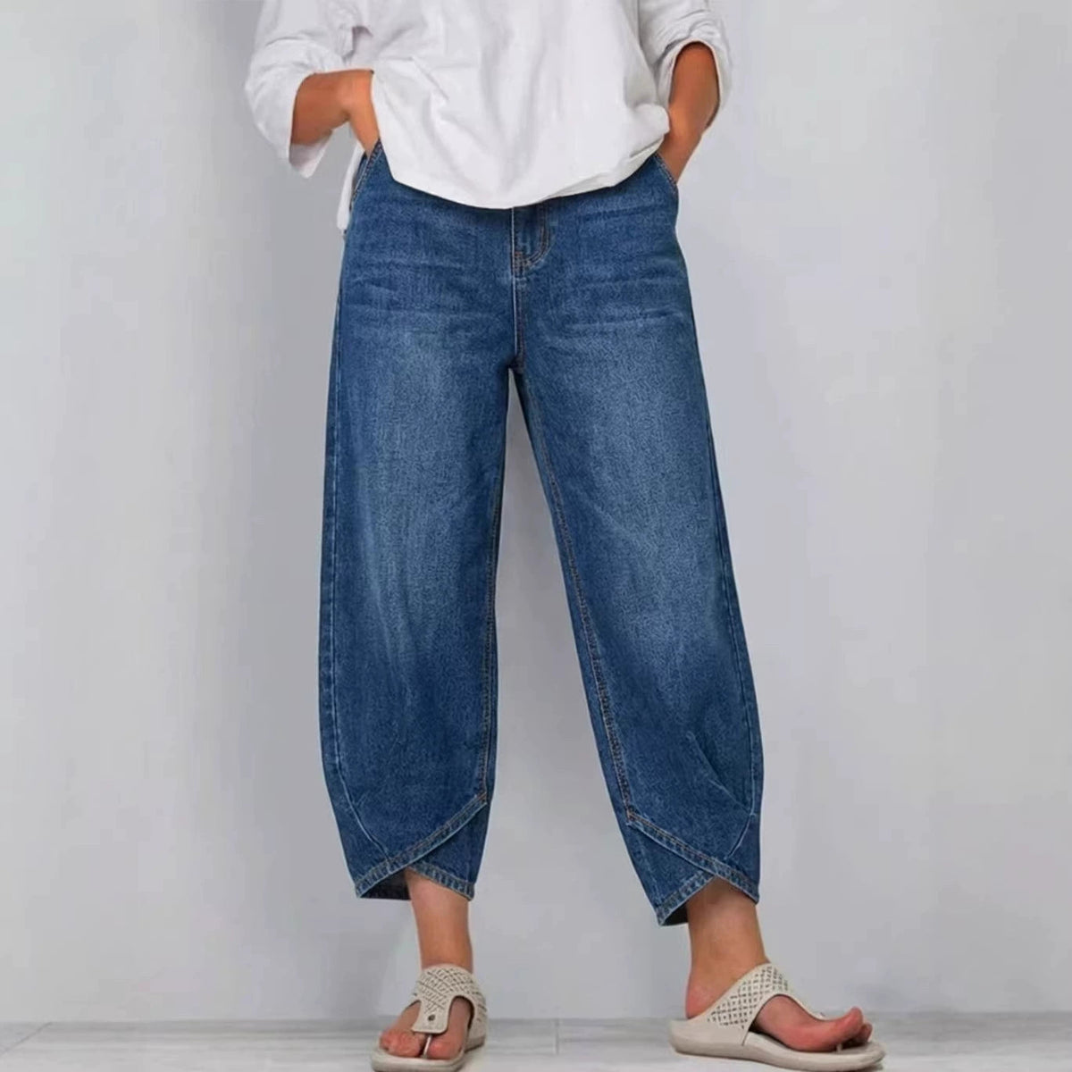 Women's Barrel Leg Cropped Denim Jeans Relaxed