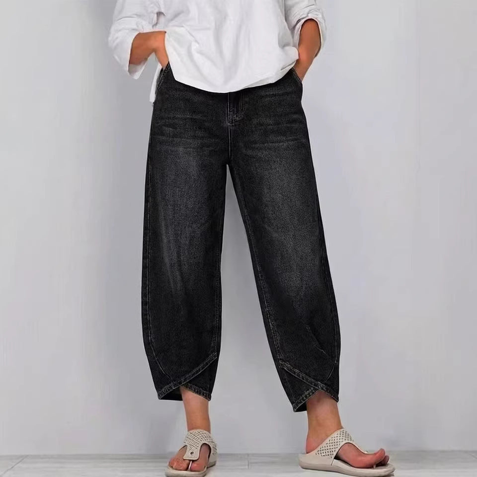 Women's Barrel Leg Cropped Denim Jeans Relaxed