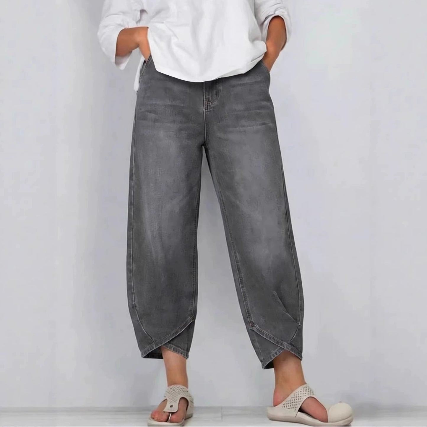 Women's Barrel Leg Cropped Denim Jeans Relaxed