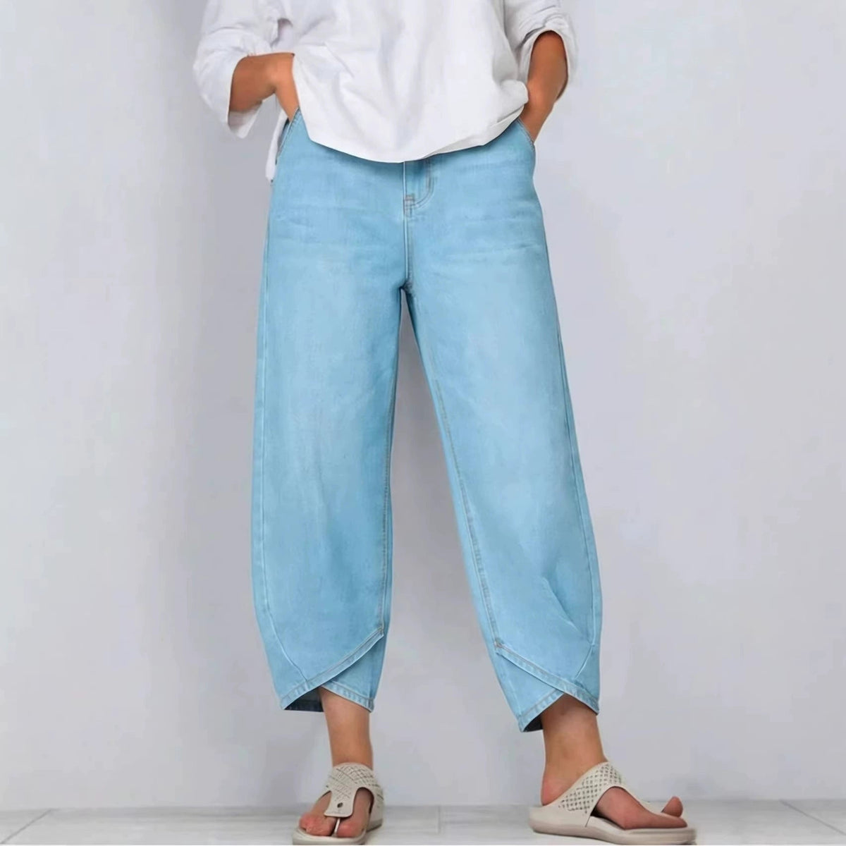Women's Barrel Leg Cropped Denim Jeans Relaxed