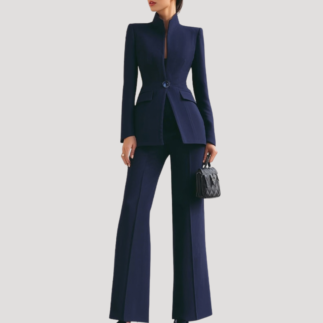 Women's Stand Collar Blazer Outfit Trouser Suit Set