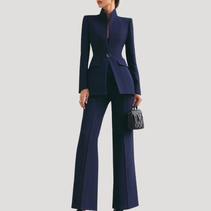 Women's Stand Collar Blazer Outfit Trouser Suit Set