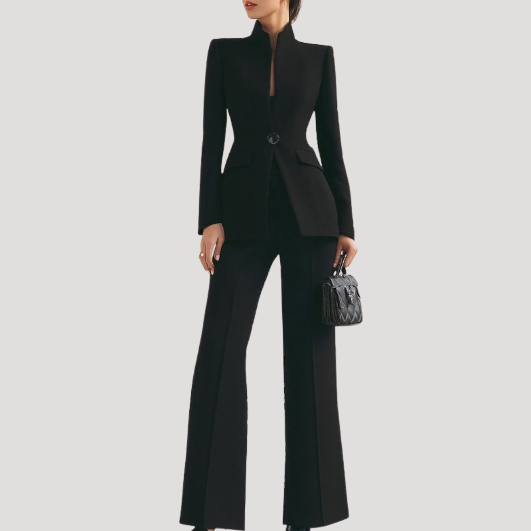Women's Stand Collar Blazer Outfit Trouser Suit Set
