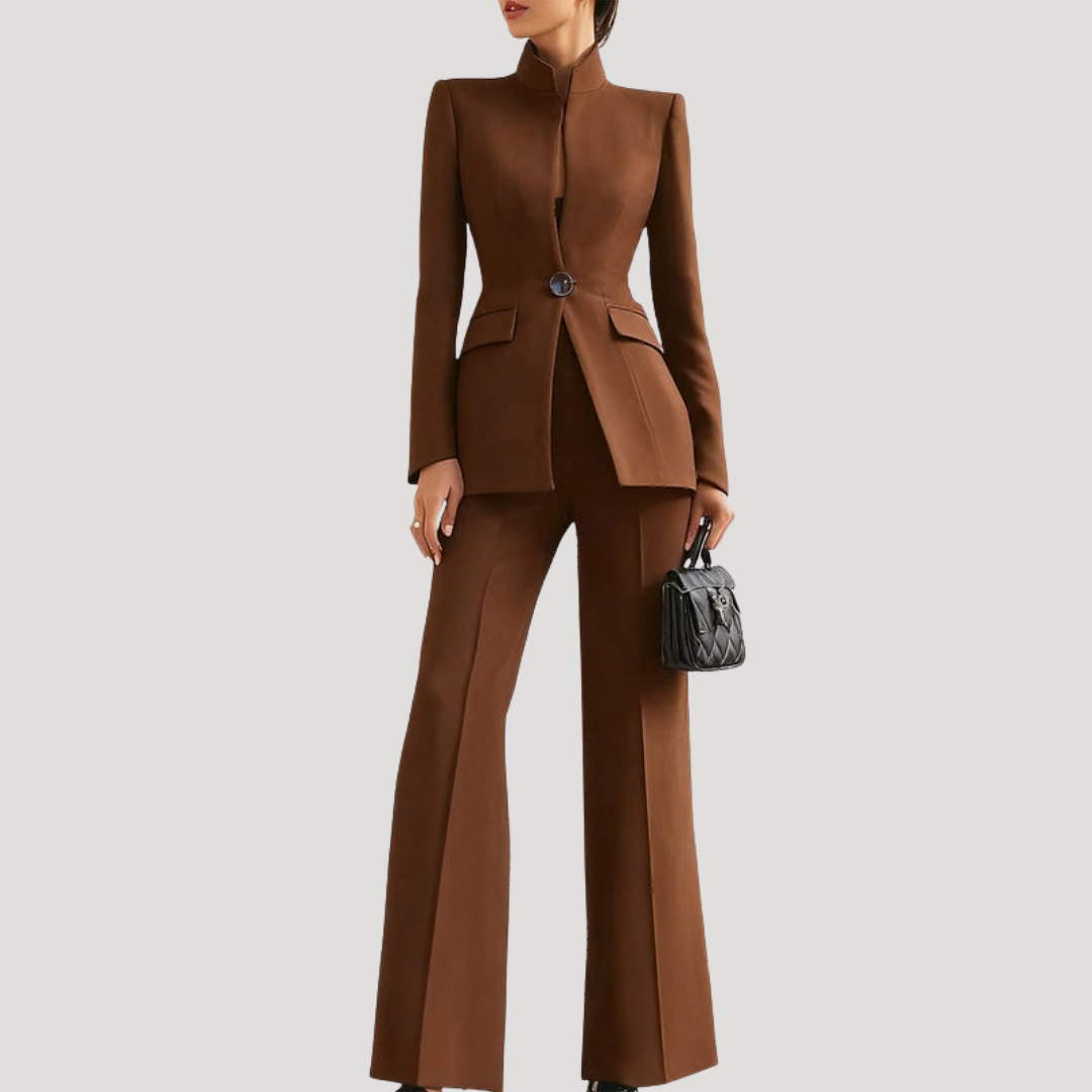Women's Stand Collar Blazer Outfit Trouser Suit Set