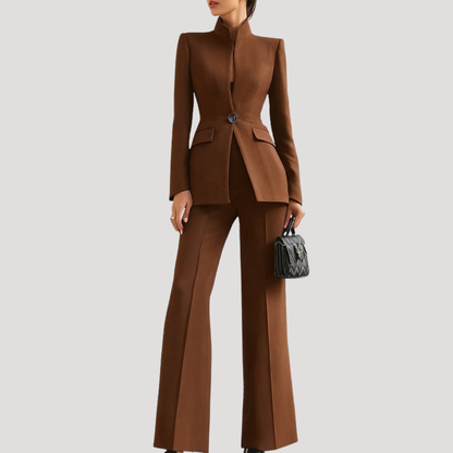 Women's Stand Collar Blazer Outfit Trouser Suit Set
