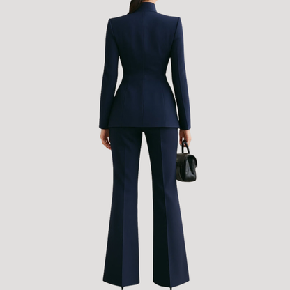 Women's Stand Collar Blazer Outfit Trouser Suit Set