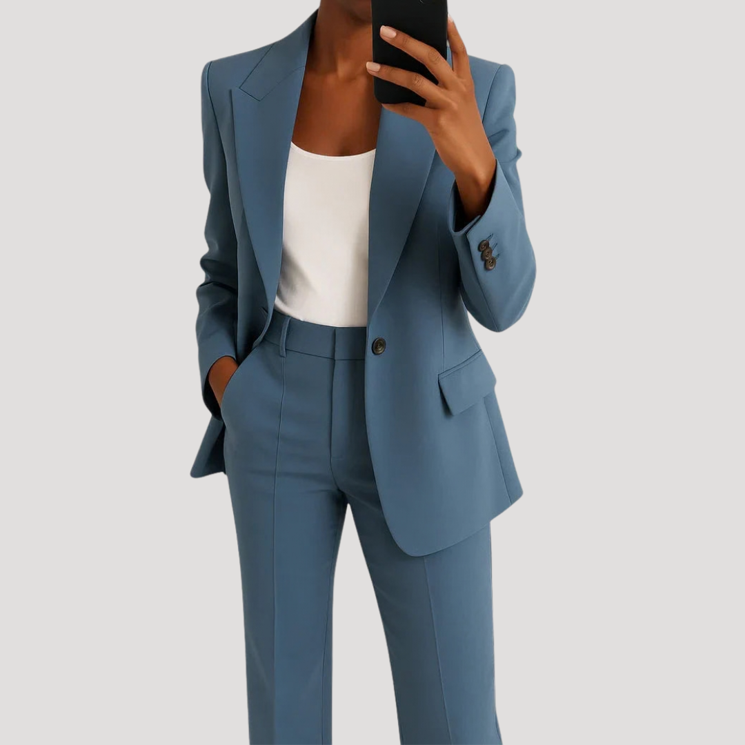 Women's Tailored Blazer Wide Leg Trouser Suit Set