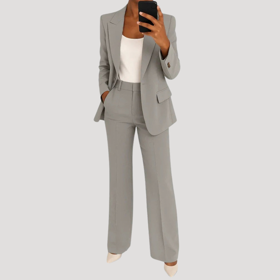 Women's Tailored Blazer Wide Leg Trouser Suit Set