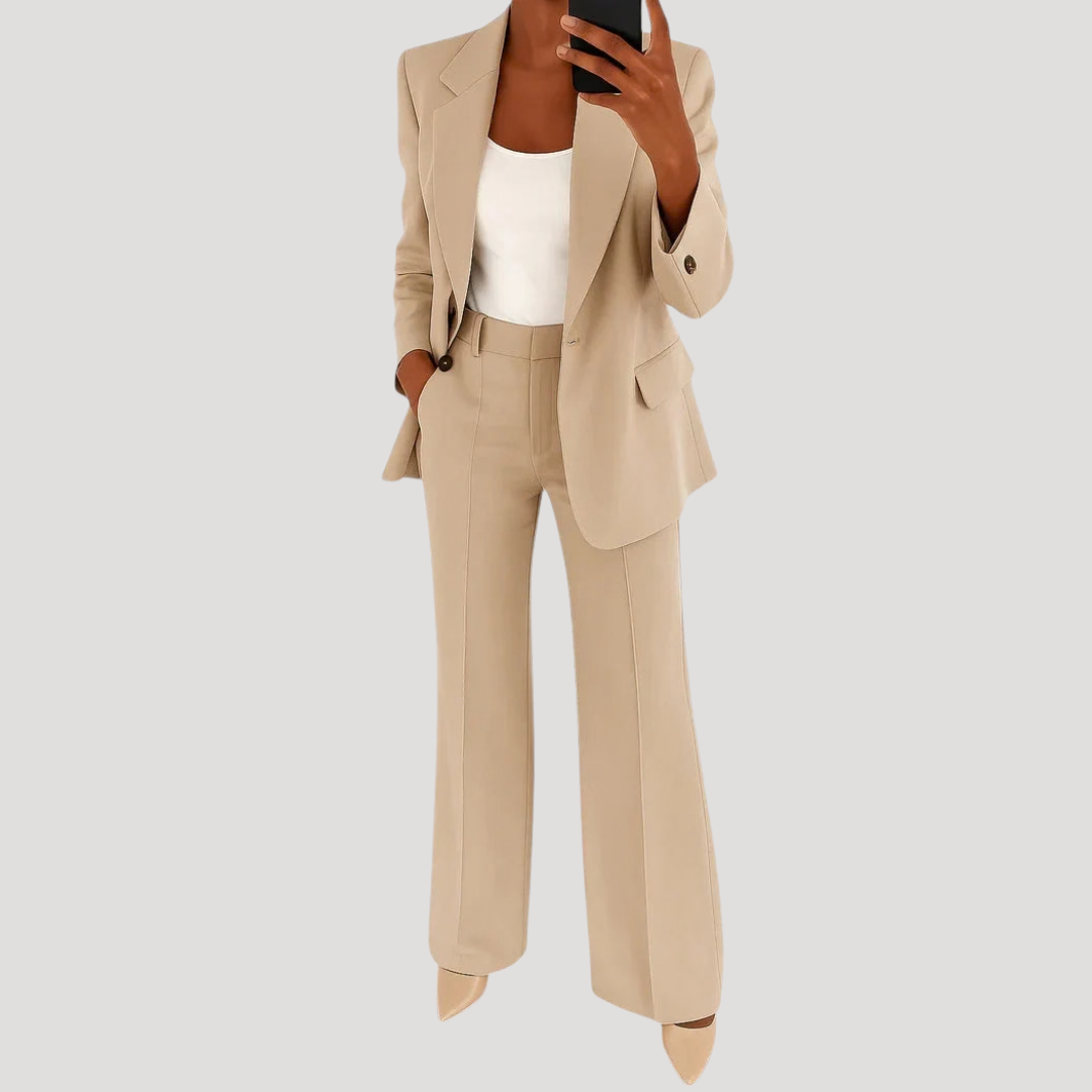 Women's Tailored Blazer Wide Leg Trouser Suit Set