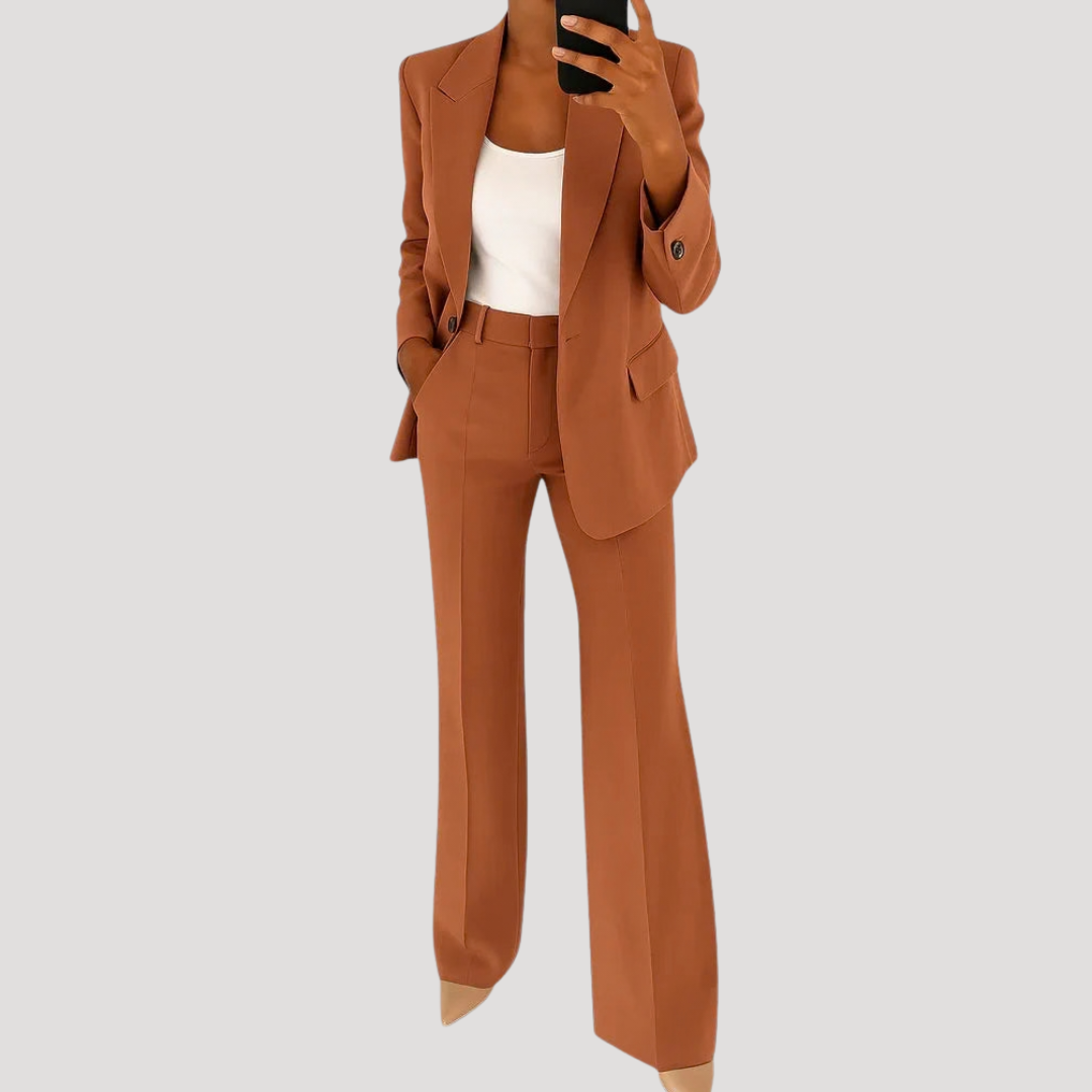 Women's Tailored Blazer Wide Leg Trouser Suit Set