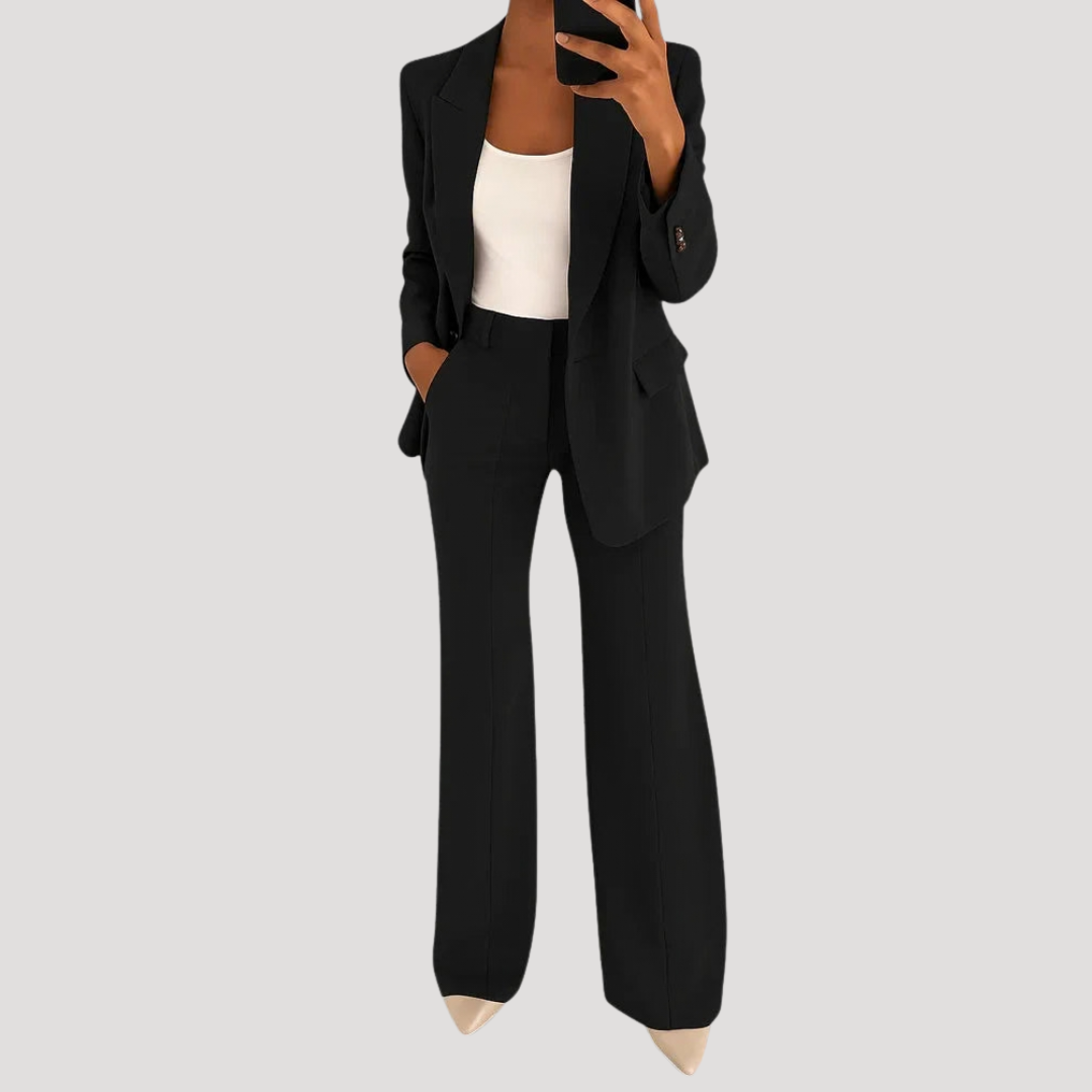 Women's Tailored Blazer Wide Leg Trouser Suit Set
