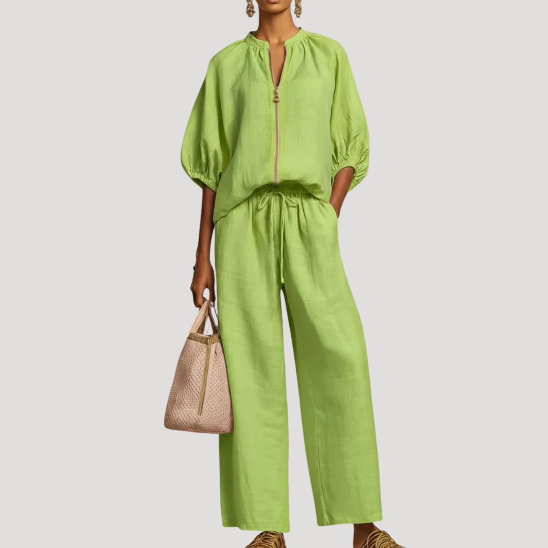 Women's Linen Balloon Sleeve Wide Leg Co-Ord Set