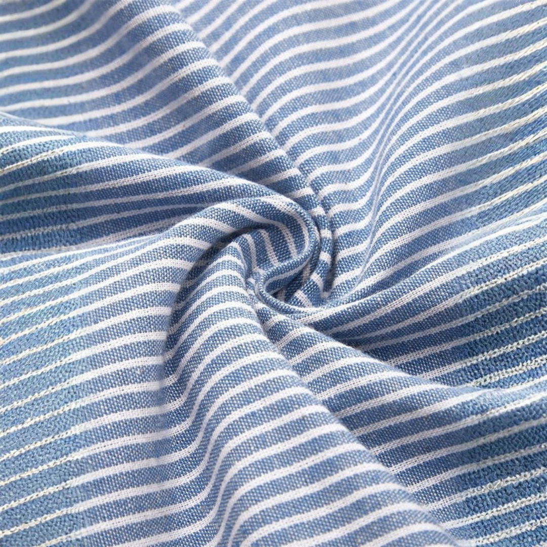 Women's Striped Linen Midi Dress Button Summer