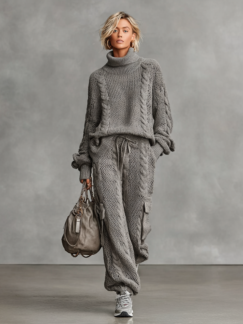 Women's Knit Turtleneck Cargo Trouser Set – ModClo
