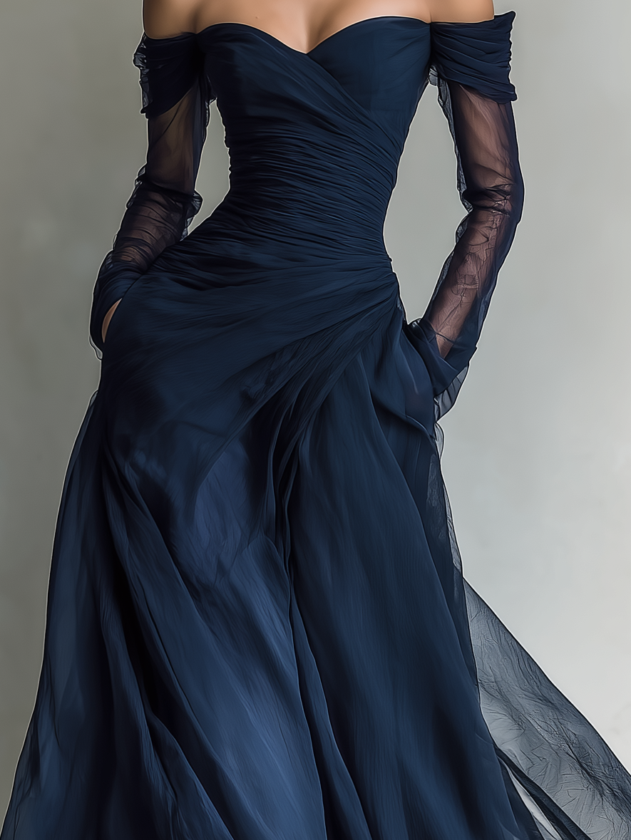 Women's Blue Chiffon Maxi Dress – ModClo