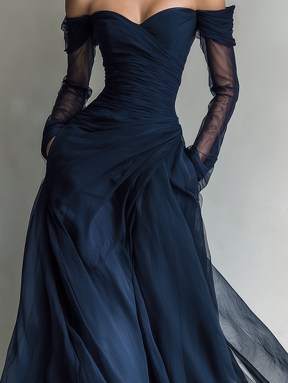Women's Blue Chiffon Maxi Dress – ModClo