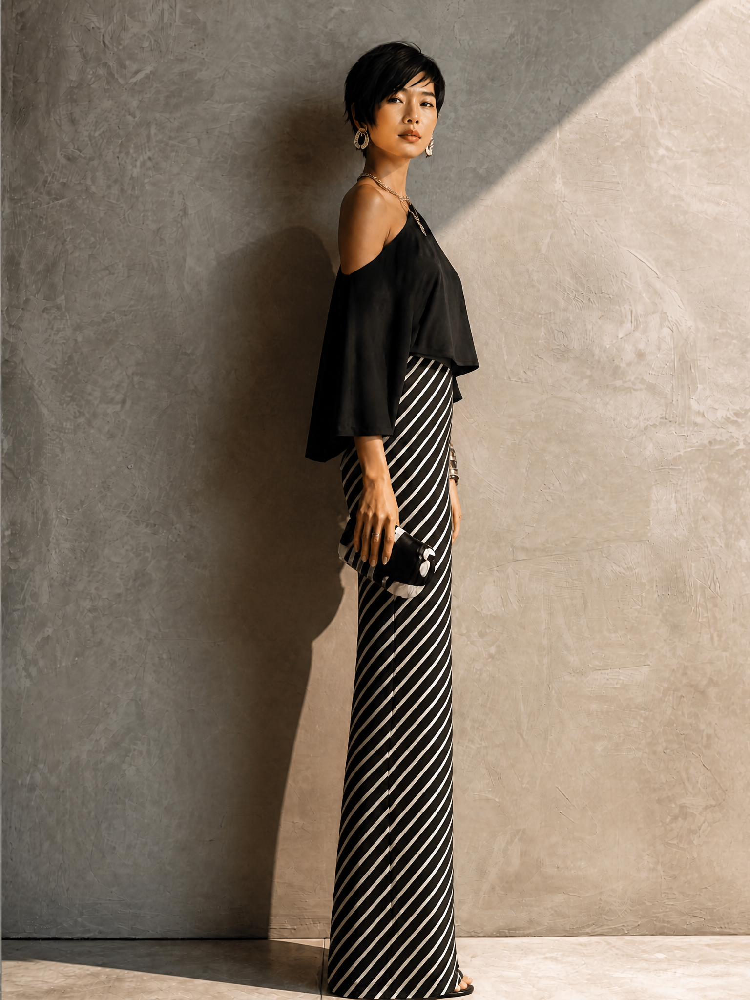 Women's Black Cotton Striped Skirt Set – ModClo