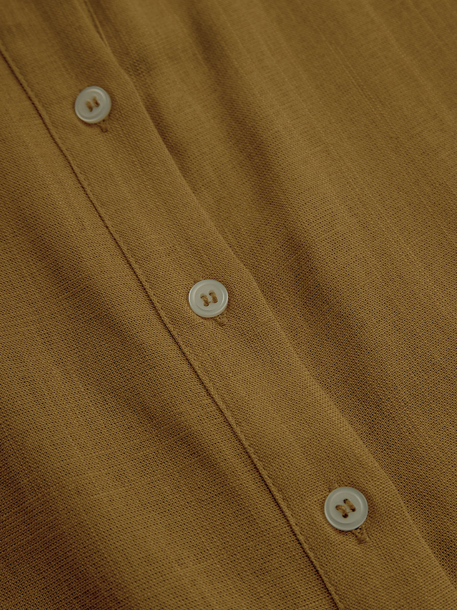 Women's Mustard Linen Belted Shirt Dress – ModClo
