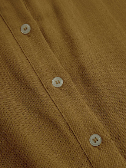 Women's Mustard Linen Belted Shirt Dress – ModClo
