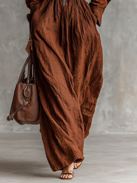 Women's Linen Zipper Lapel Maxi Dress – ModClo