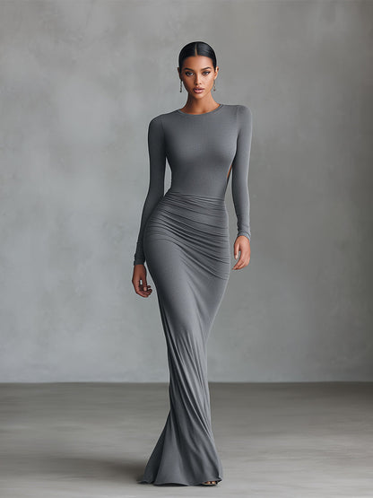 Women's Grey Cotton Ruched Maxi Dress – ModClo