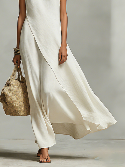 Women's Ivory Linen Sleeveless Asymmetric Dress – ModClo