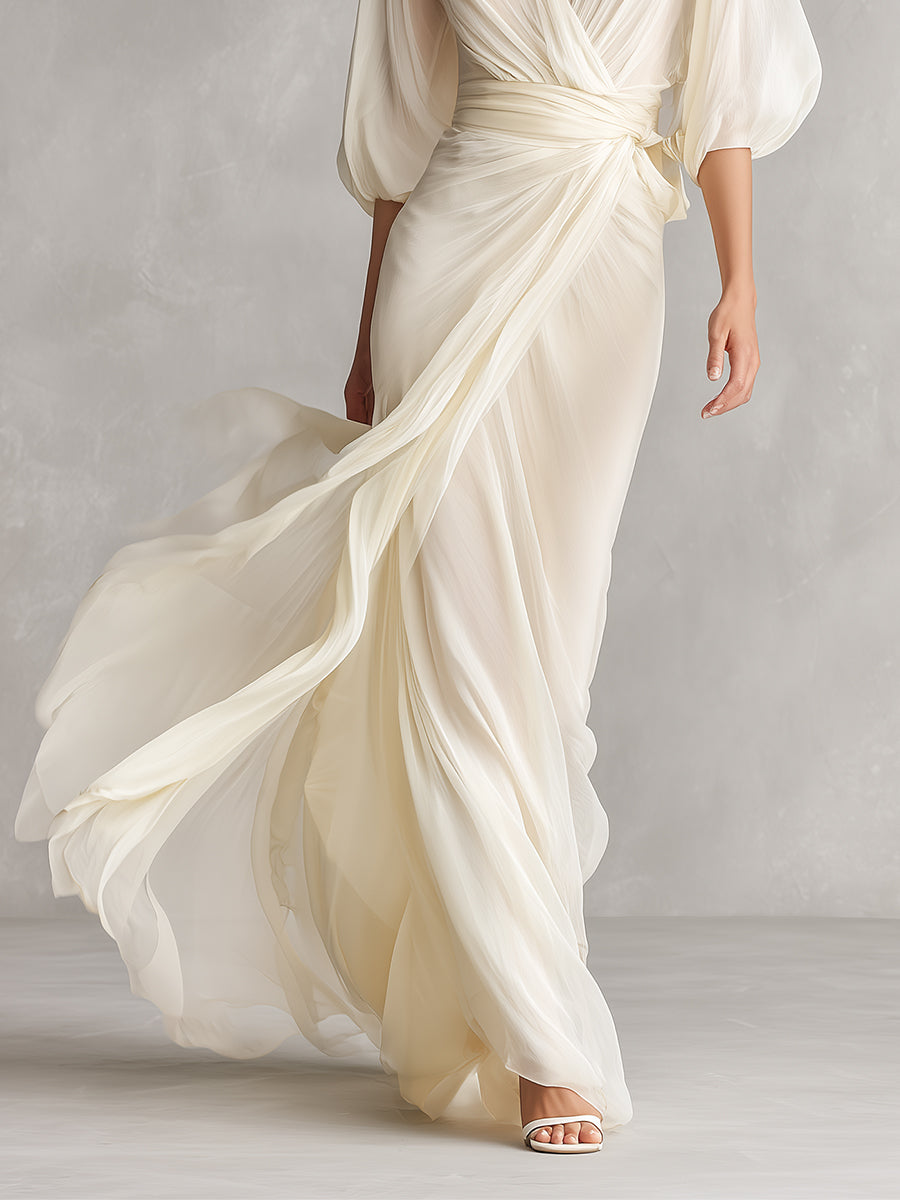 Women's Ivory Chiffon Wrap Dress – ModClo