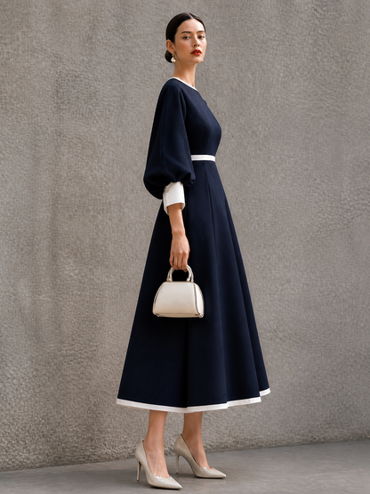 Women's Puff Sleeve Colorblock Puff Maxi Dress – ModClo