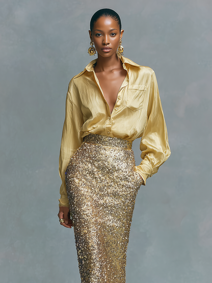 Women's Long Sleeved Shirt Skirt Set – ModClo