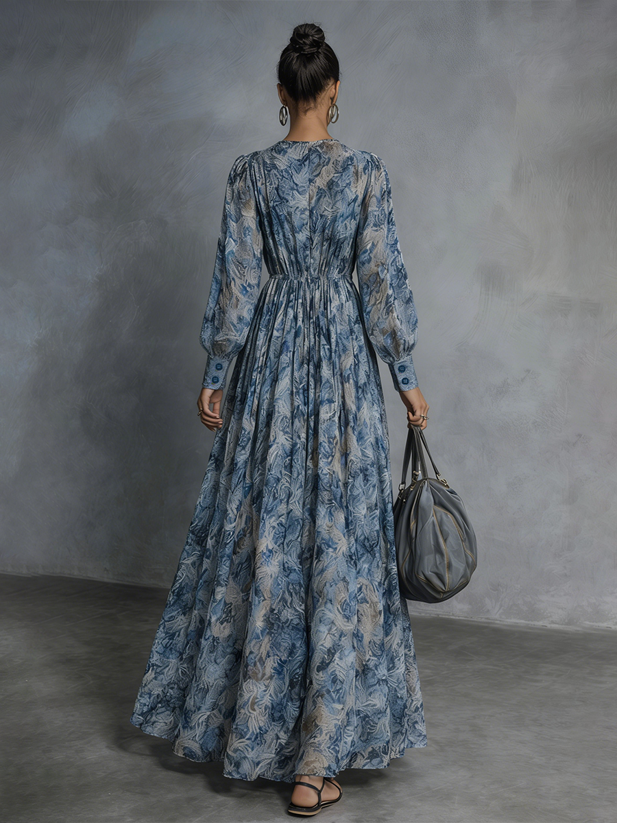 Women's Blue Chiffon Floral Print Maxi Dress – ModClo