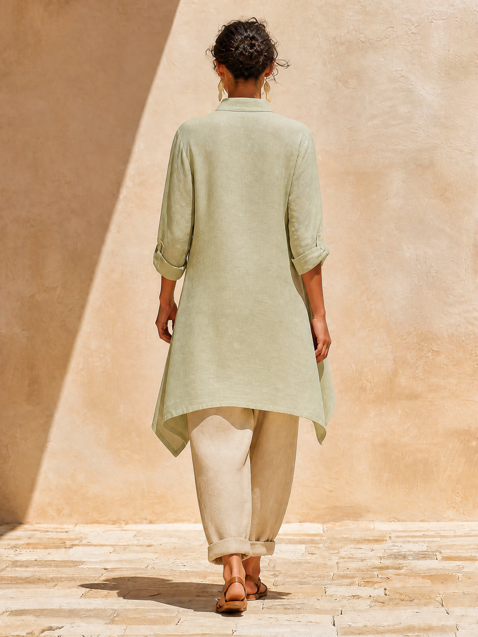 Women's Linen Asymmetric Long Coat – ModClo