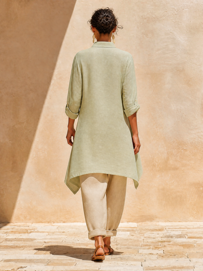 Women's Linen Asymmetric Long Coat – ModClo