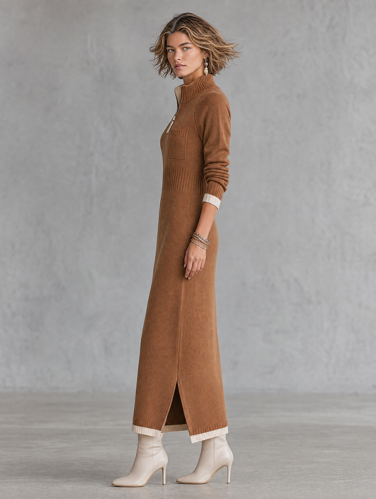Women's Stand Collar Retro Color Maxi Dress – ModClo
