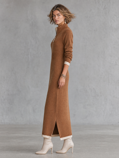 Women's Stand Collar Retro Color Maxi Dress – ModClo