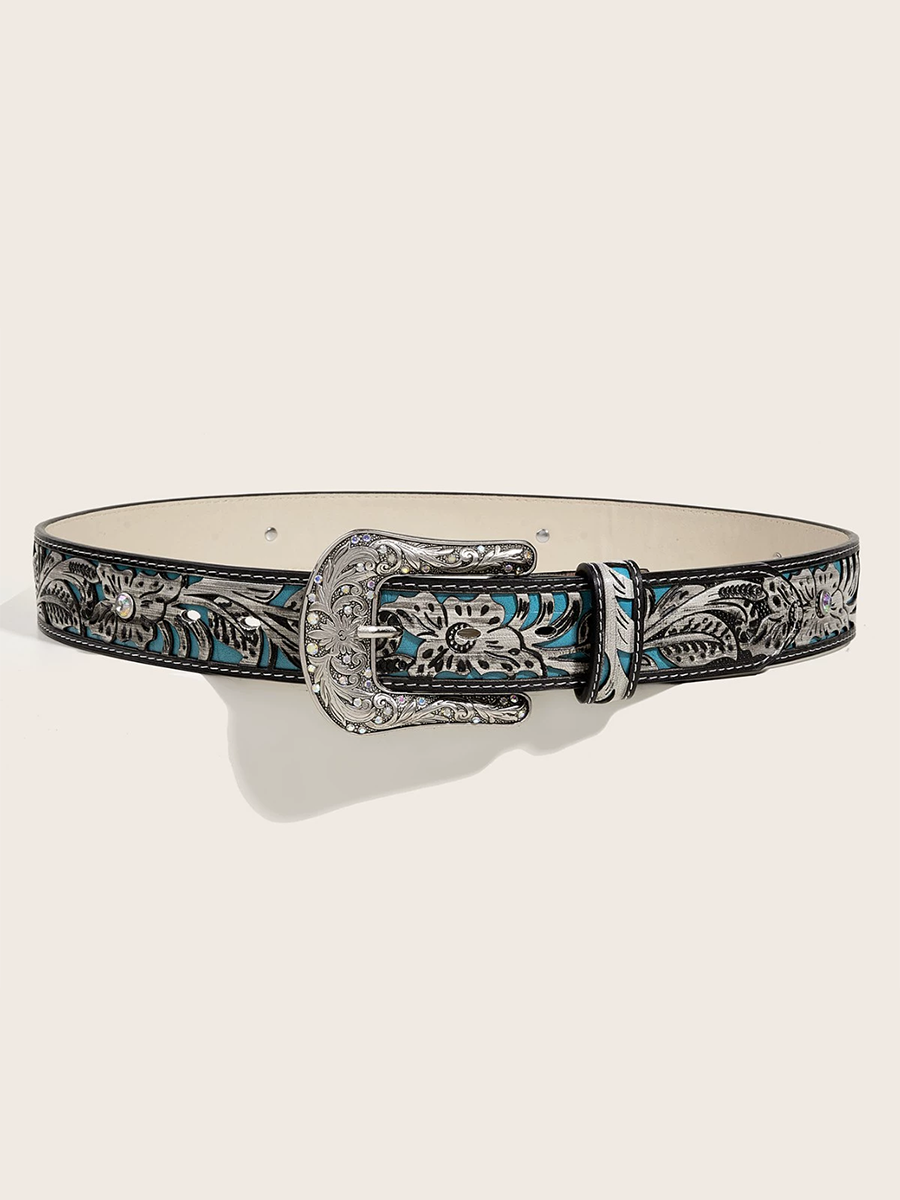 Women's Leather Embossed Rhinestone Belt – ModClo