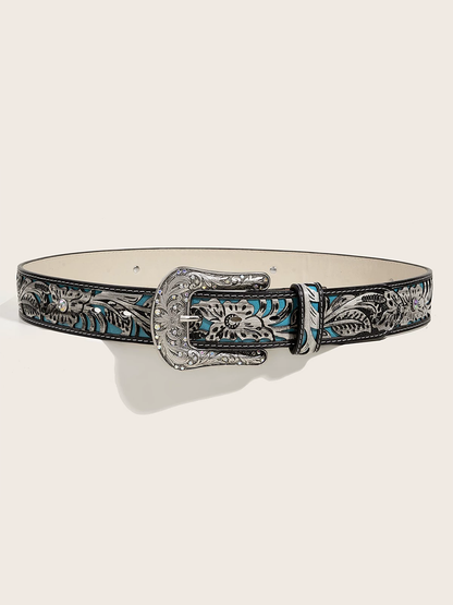 Women's Leather Embossed Rhinestone Belt – ModClo