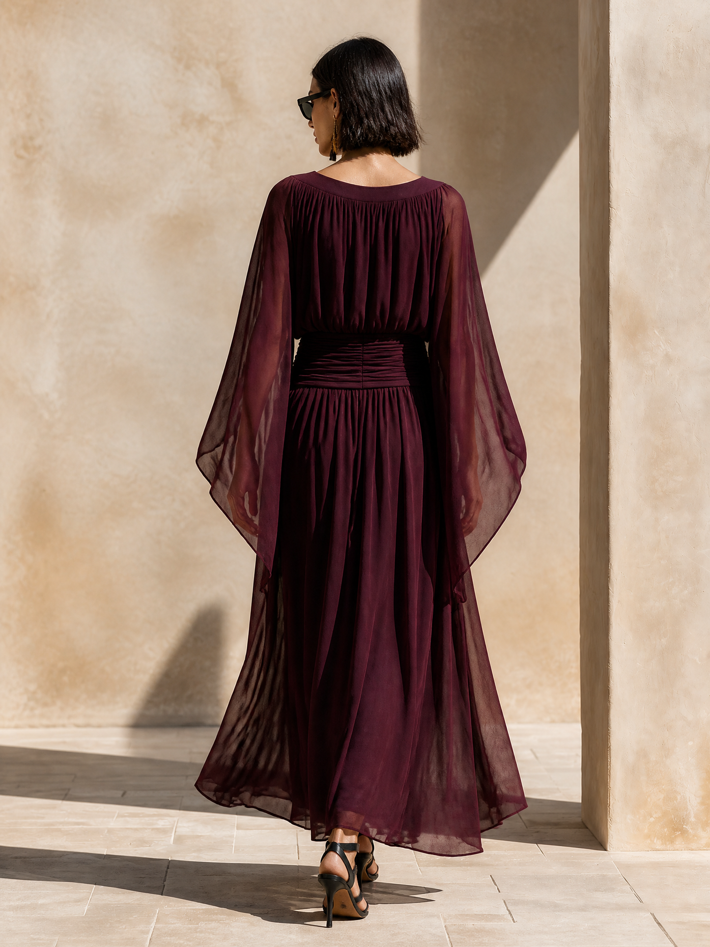 Women's Chiffon Cape Sleeve Maxi Dress – ModClo