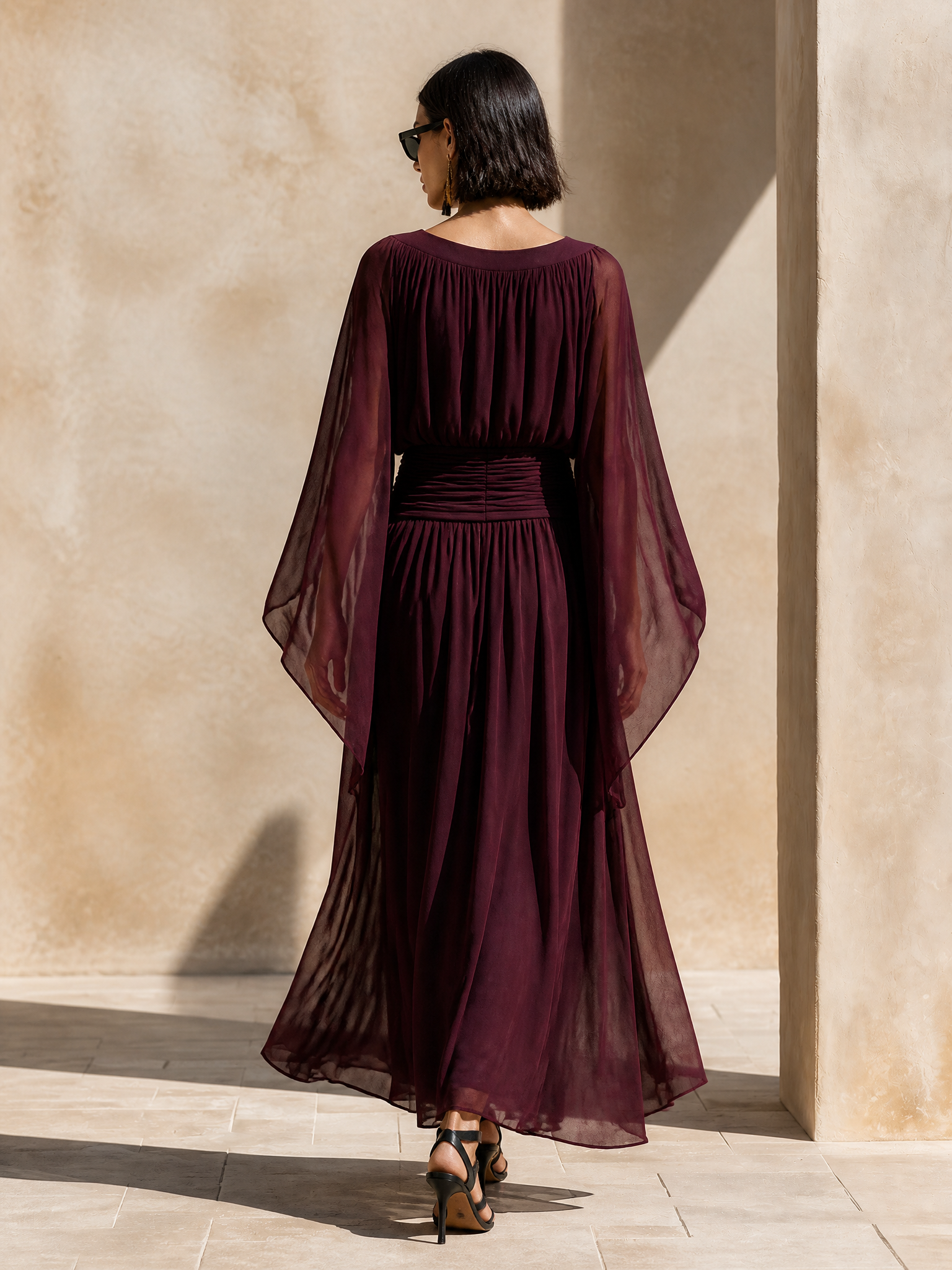 Women's Chiffon Cape Sleeve Maxi Dress – ModClo