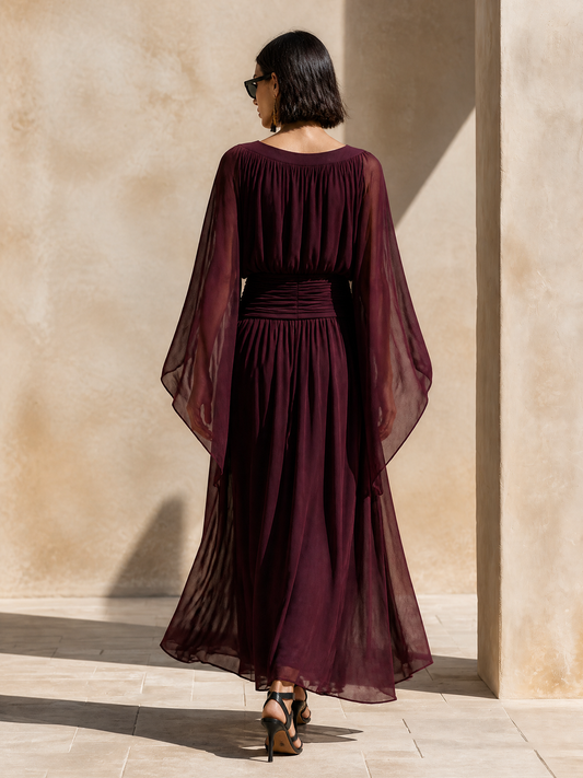 Women's Chiffon Cape Sleeve Maxi Dress – ModClo
