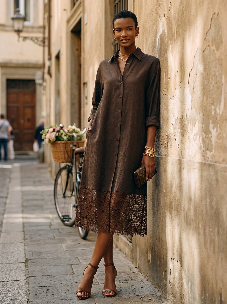 Women's Brown Linen Shirt Dress – ModClo