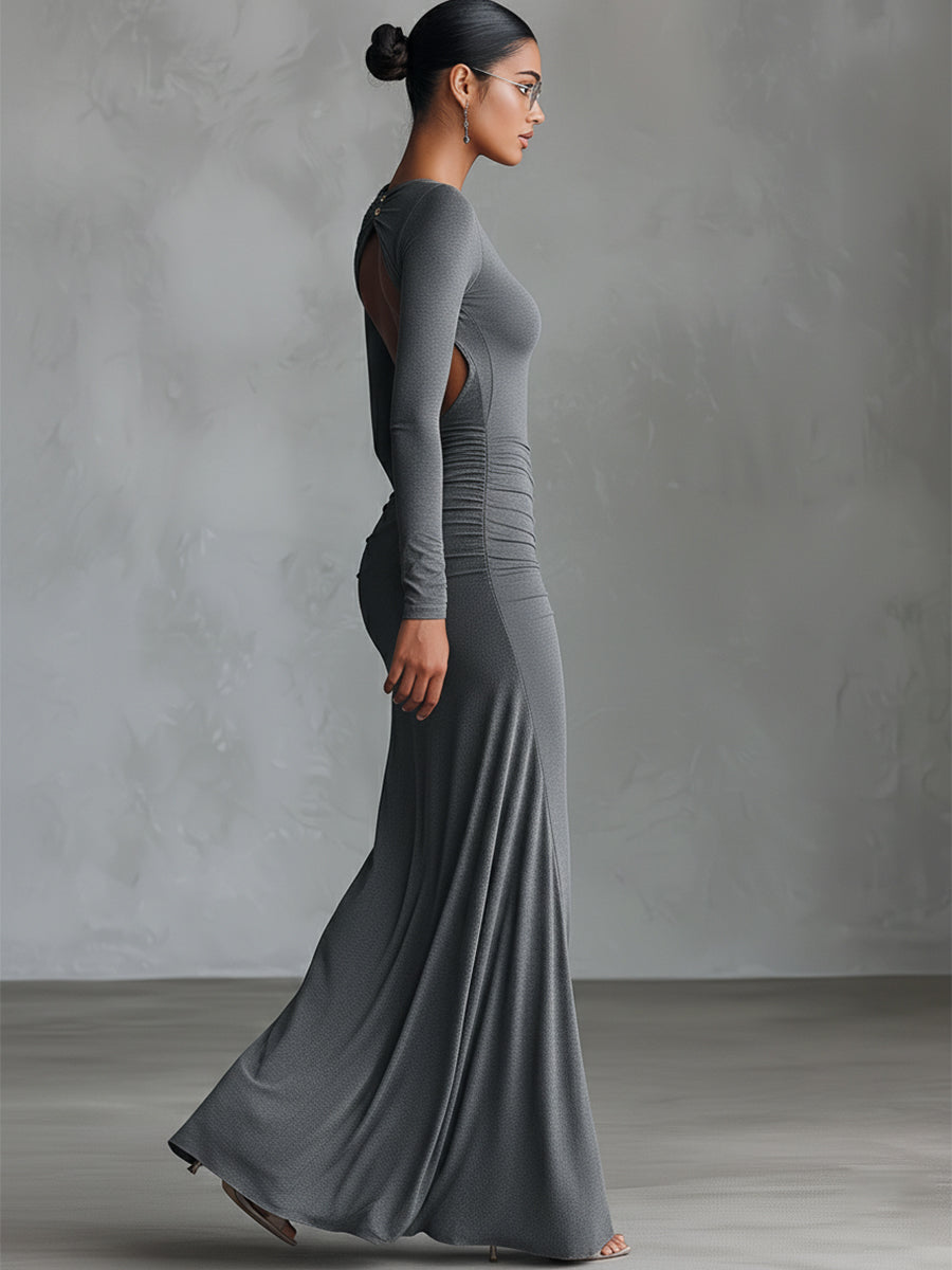 Women's Grey Cotton Ruched Maxi Dress – ModClo