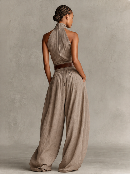 Women's Taupe Cotton Halter Boho Jumpsuit – ModClo