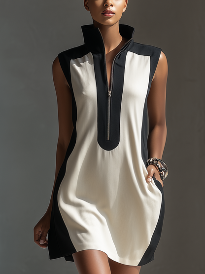 Women's Black Stand Collar Mini Dress – ModClo