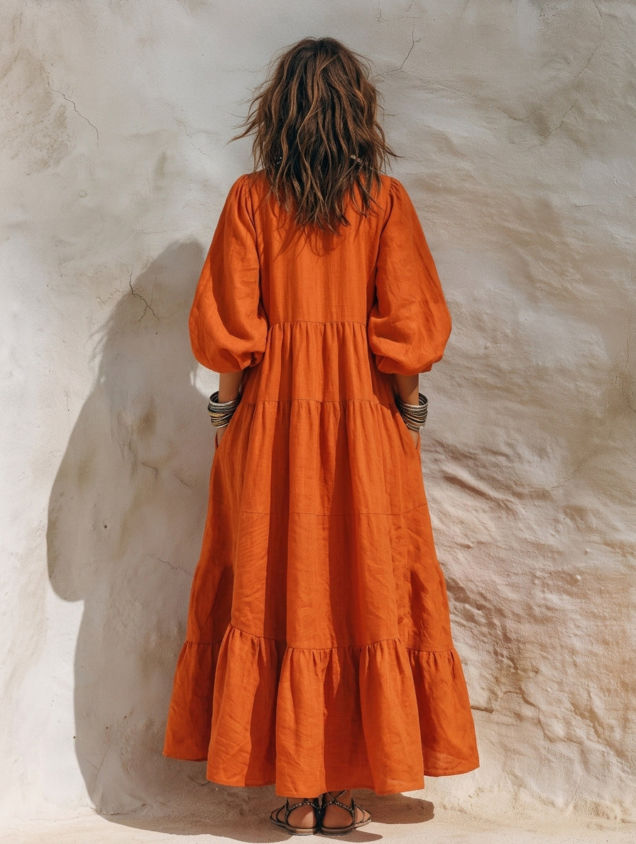 Women's Orange Linen Maxi Dress – ModClo