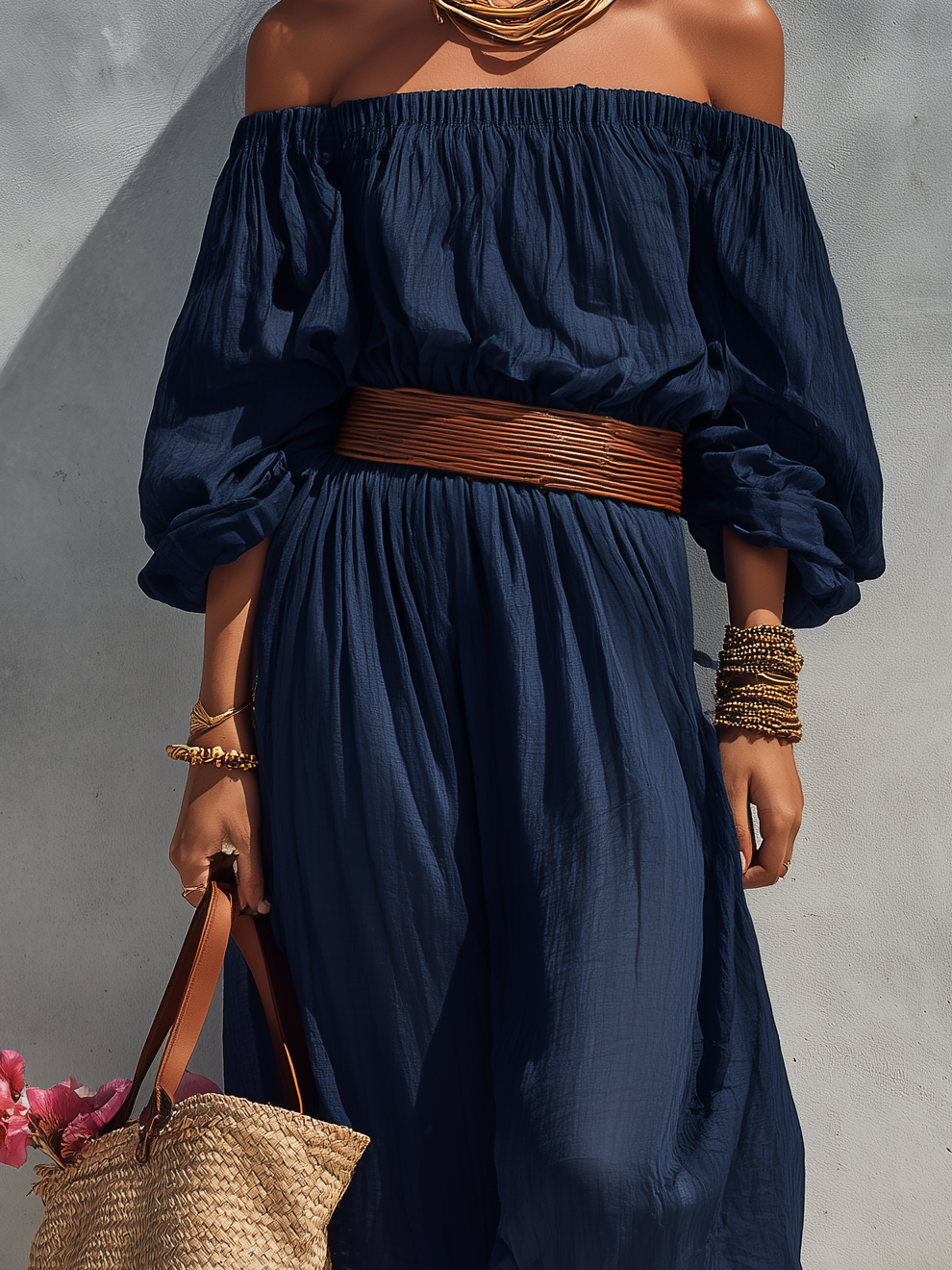 Women's Blue Linen Strapless Dress – ModClo