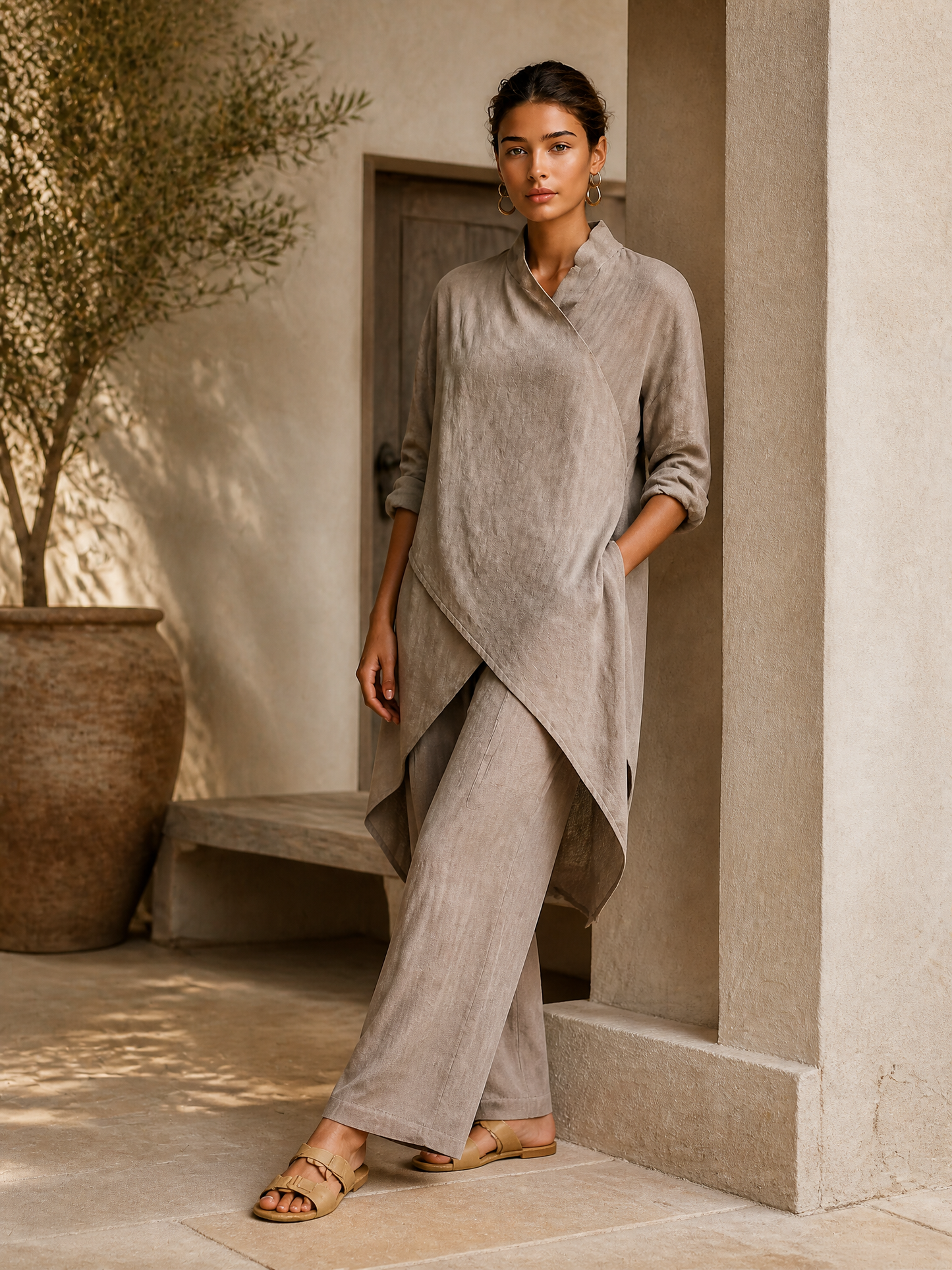 Women's Linen Wrap Asymmetric Two-Piece Set – ModClo