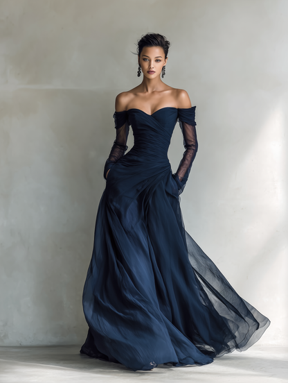 Women's Blue Chiffon Maxi Dress – ModClo