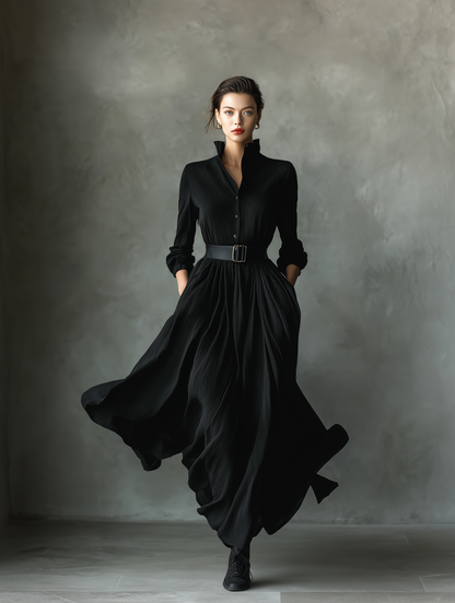 Women's Black Pleated Vintage Maxi Dress – ModClo