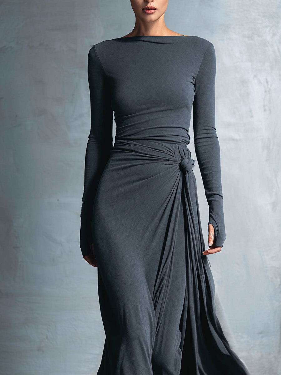 Women's Grey Stretch Wrap Maxi Dress – ModClo